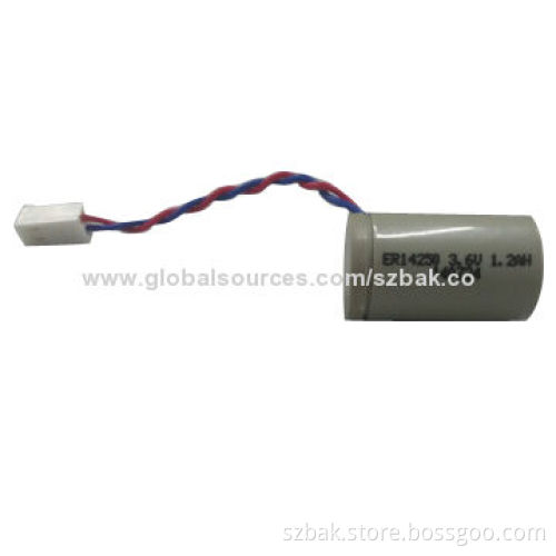 ER14250 LiSOCL2 Primary Battery, 3.6V 1,200mAh, Sized 16.9*28.5mm, Applied for GPS, Smart Meters